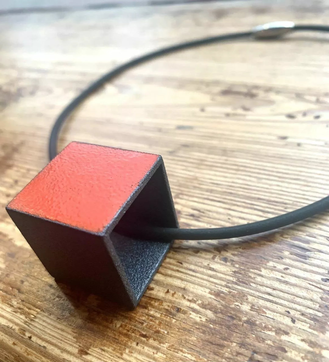 Red Cube Enamel Necklace by Mary + Lou Ann