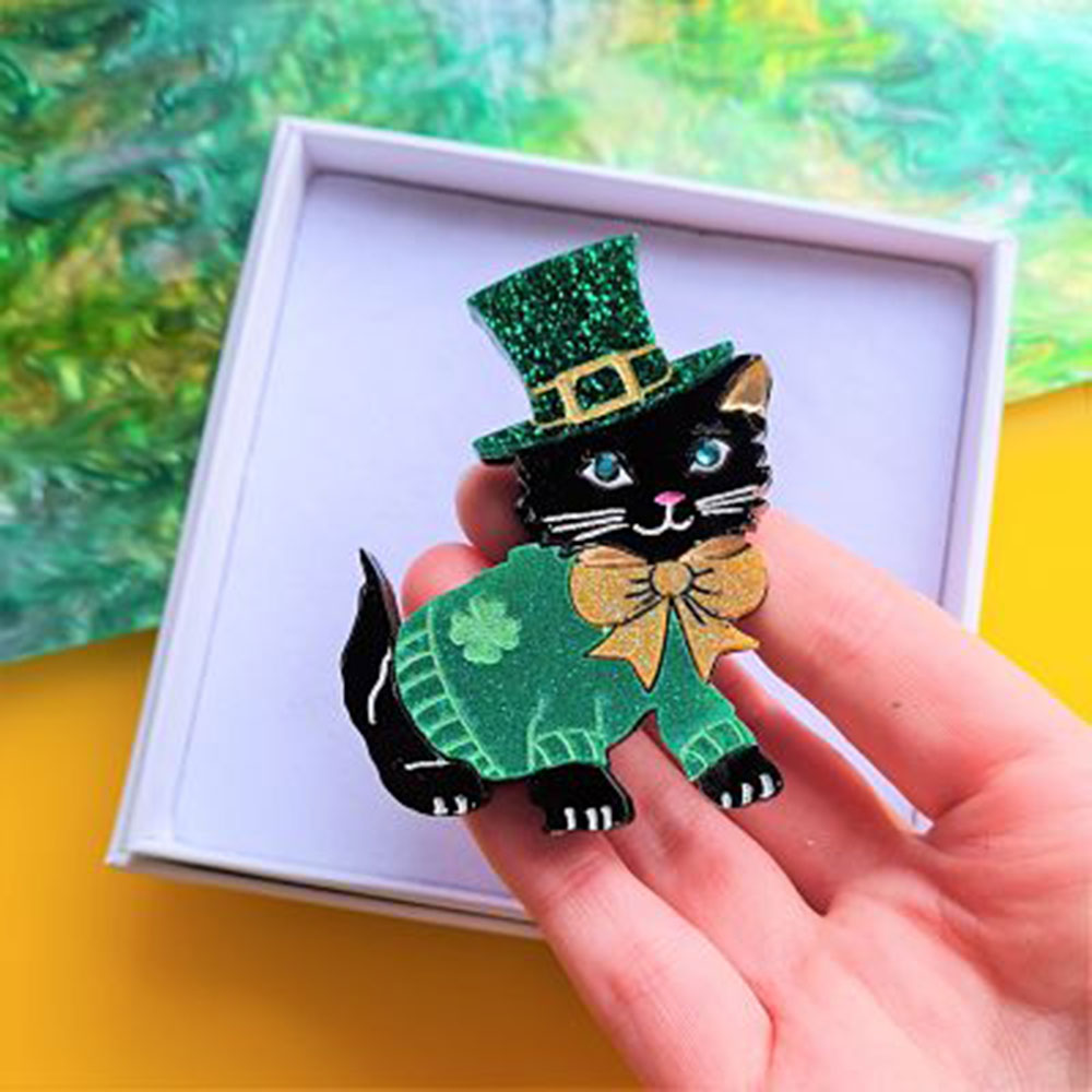 Saint Patrick's Kitty Brooch by Cherryloco Jewellery 5