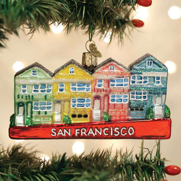 Old World Christmas San Francisco Painted Ladies Blown Glass Ornament