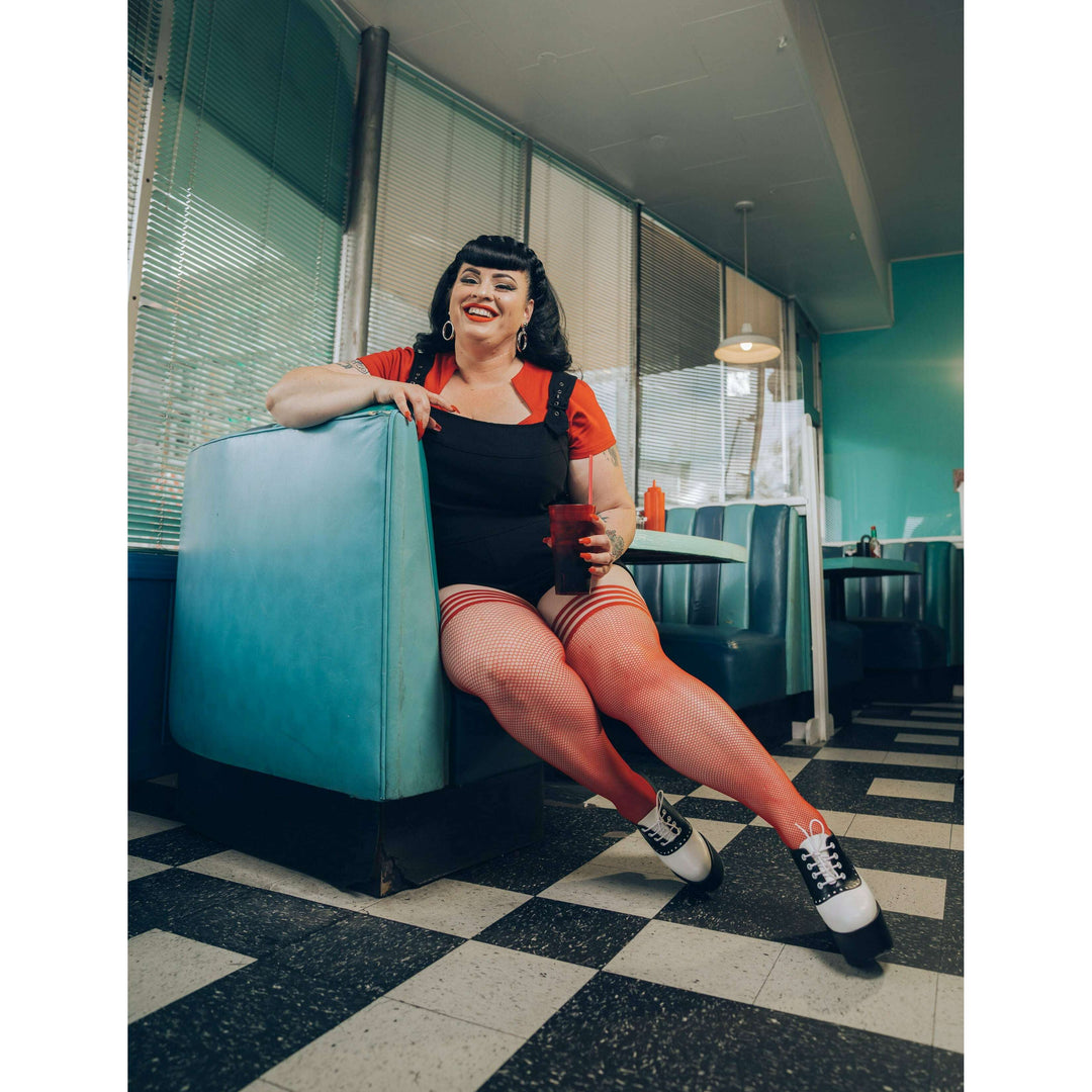 Sandra: Red Fishnet. No Regrets in These Red Nets. Petite to Plus Size Thigh Highs