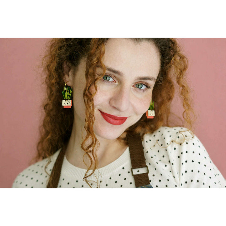 Sansevieria Potted Plant Earrings – view 2