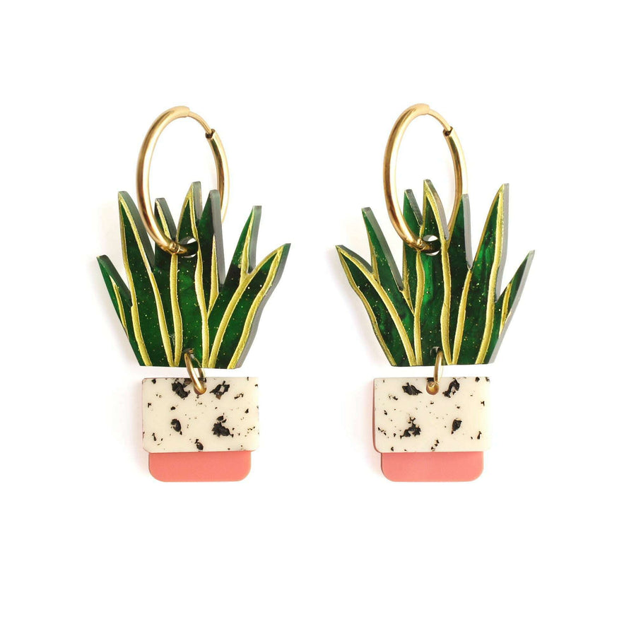 Sansevieria Potted Plant Hoop Earrings