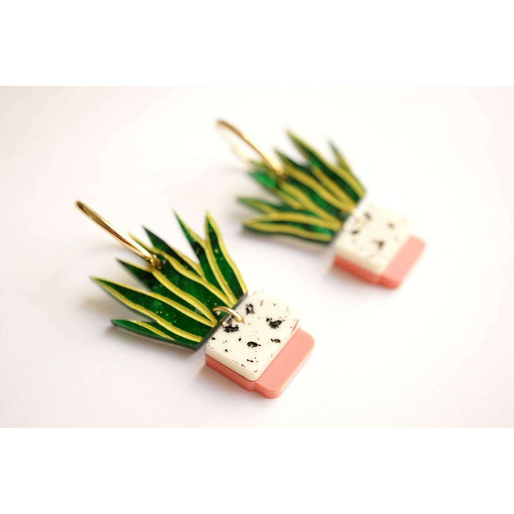Sansevieria Potted Plant Hoop Earrings – view 3