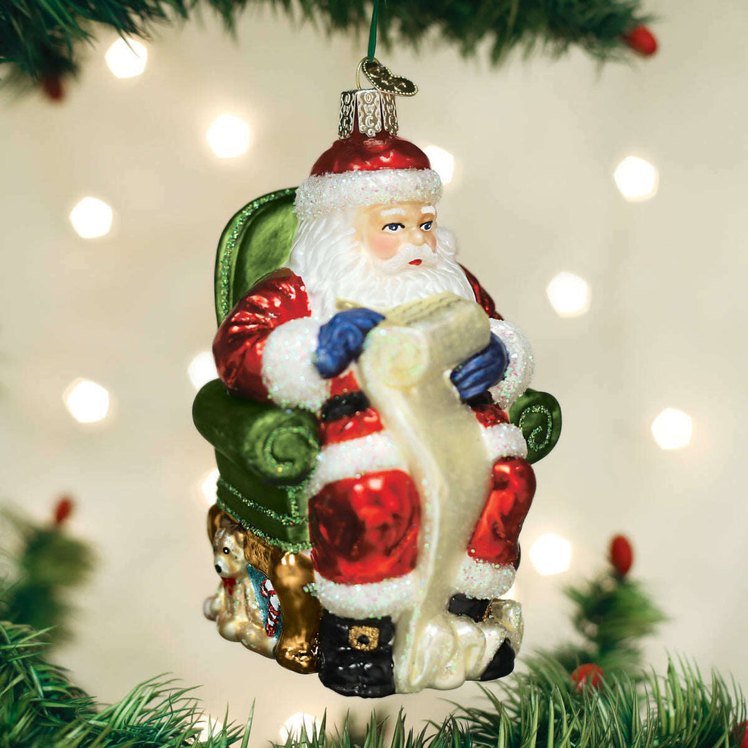 Old World Christmas Santa Checking His List Blown Glass Ornament