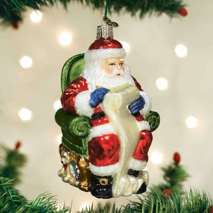 Old World Christmas Santa Checking His List Blown Glass Ornament