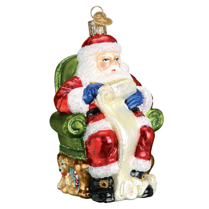 Old World Christmas Santa Checking His List Blown Glass Ornament