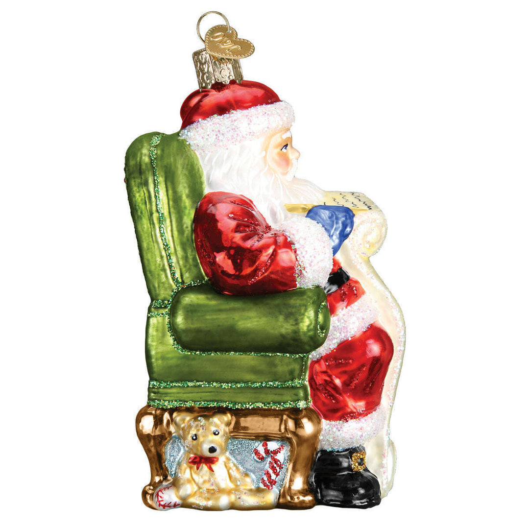 Old World Christmas Santa Checking His List Blown Glass Ornament