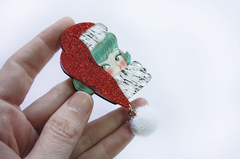 Santa Claus Jolly Green Brooch by Laliblue - Quirks!