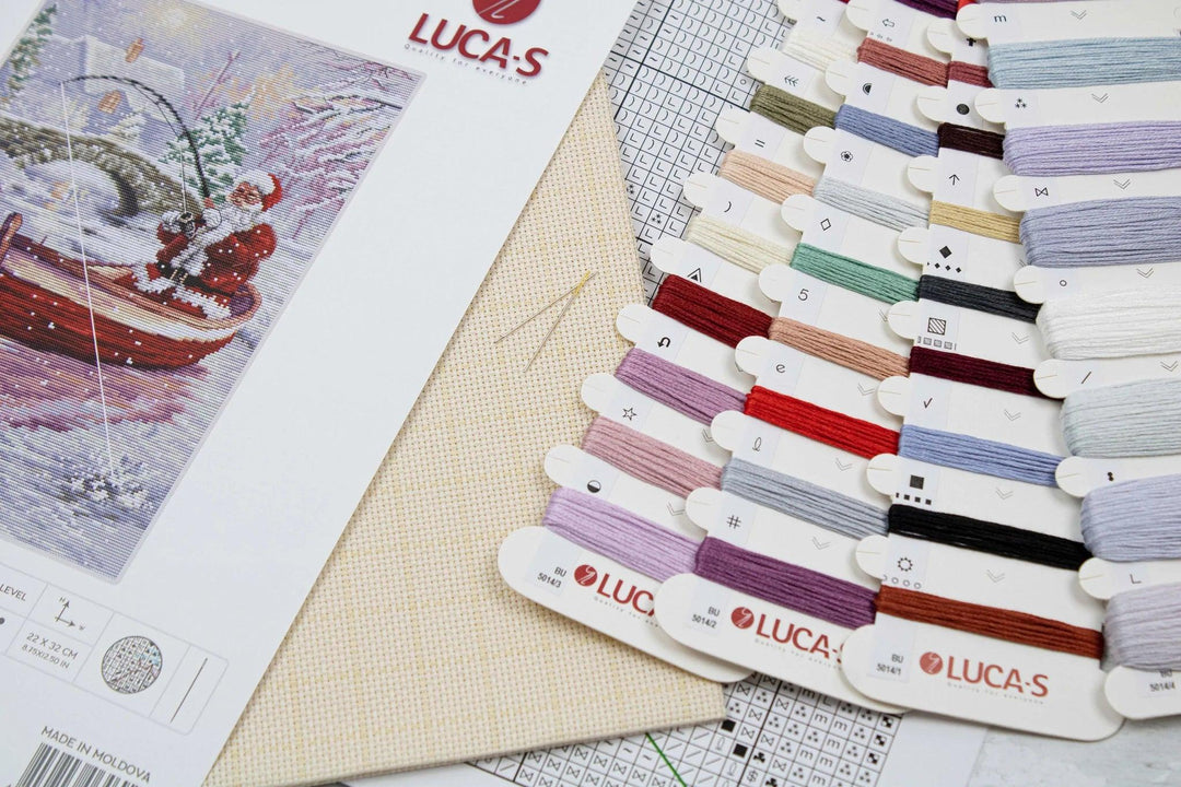 Santa Fishing BU5014L Counted Cross-Stitch Kit