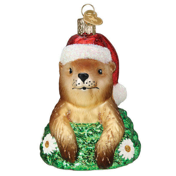 Old World Christmas Santa Groundhog Blown Glass Ornament