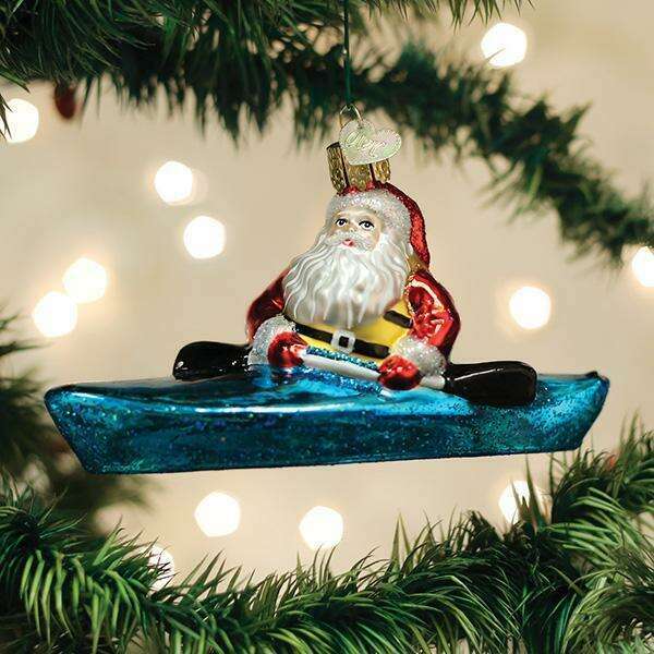 Old World Christmas Santa in Kayak Blown Glass Ornament