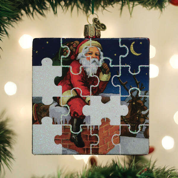 Old World Christmas Santa Jigsaw Puzzle Blown Glass Ornament
