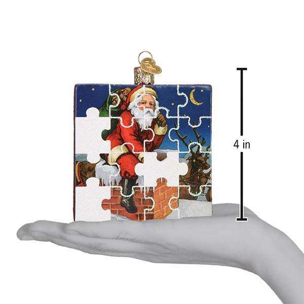 Old World Christmas Santa Jigsaw Puzzle Blown Glass Ornament