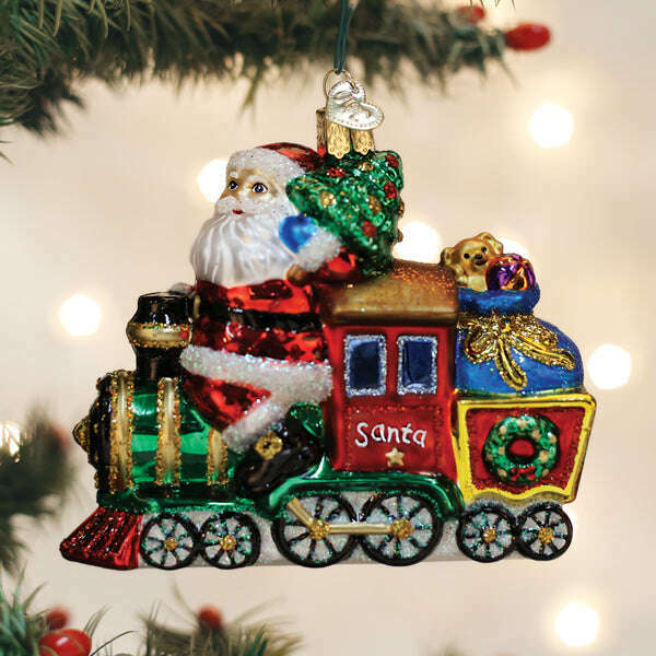 Old World Christmas Santa on Locomotive Blown Glass Ornament