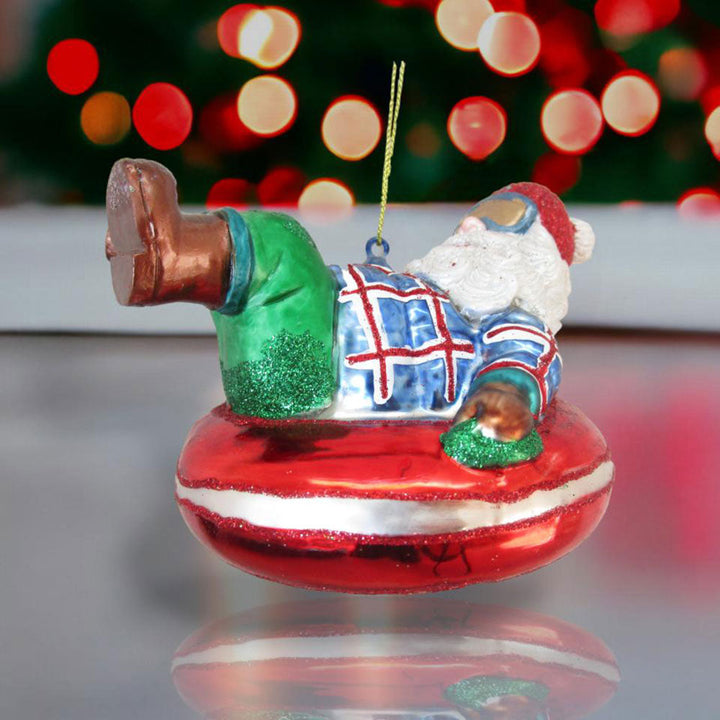 Santa on Snow Tube Ornament by December Diamonds 
