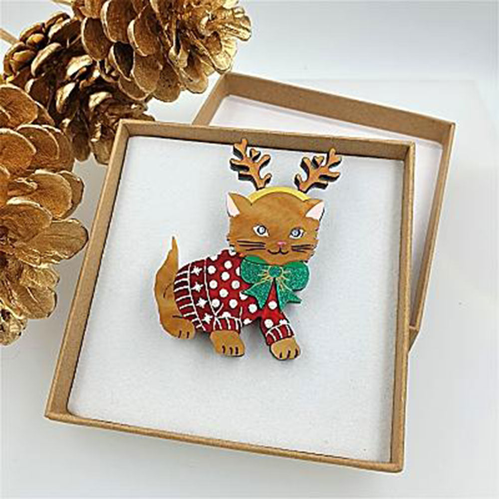Santa's Little Helper Cat Brooch by Cherryloco Jewellery 4