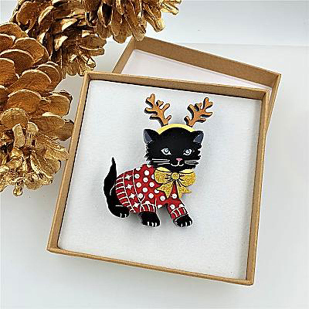 Santa's Little Helper Cat Brooch by Cherryloco Jewellery 2
