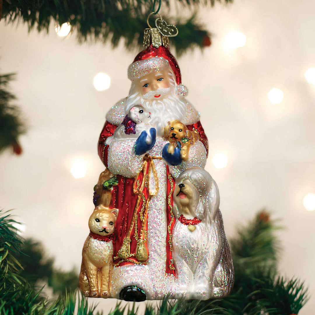 Old World Christmas Santa's Furry Friends Blown Glass Ornament