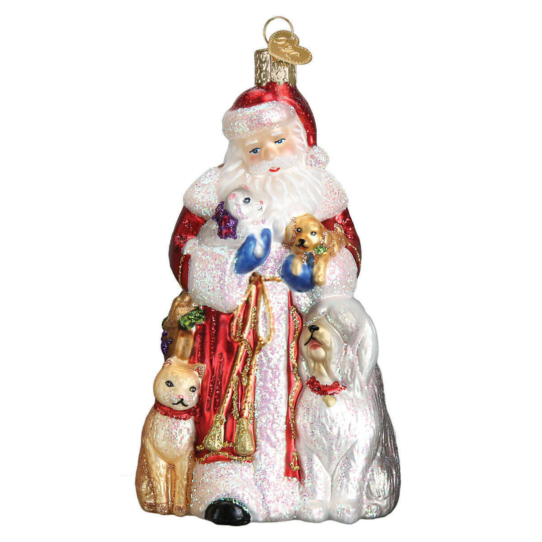 Old World Christmas Santa's Furry Friends Blown Glass Ornament