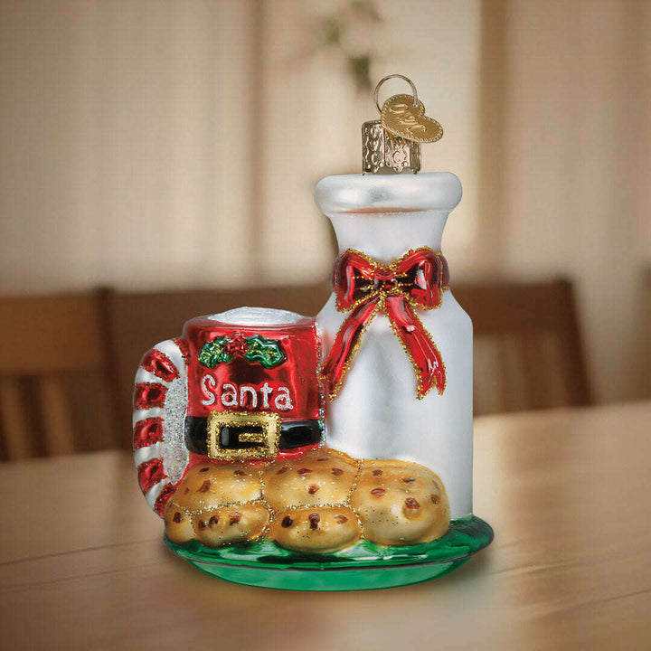 Old World Christmas Santa's Milk and Cookies Blown Glass Ornament