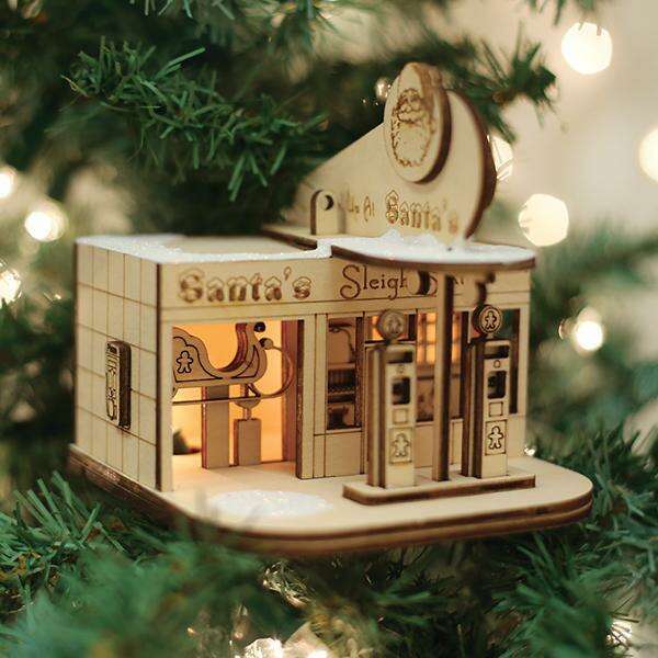 Old World Christmas Santa's Sleigh Station Blown Glass Ornament
