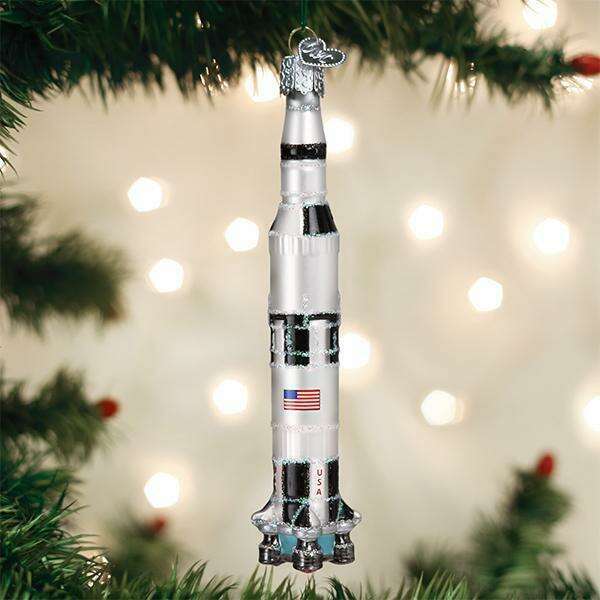 Old World Christmas Saturn V Rocket Blown Glass Ornament