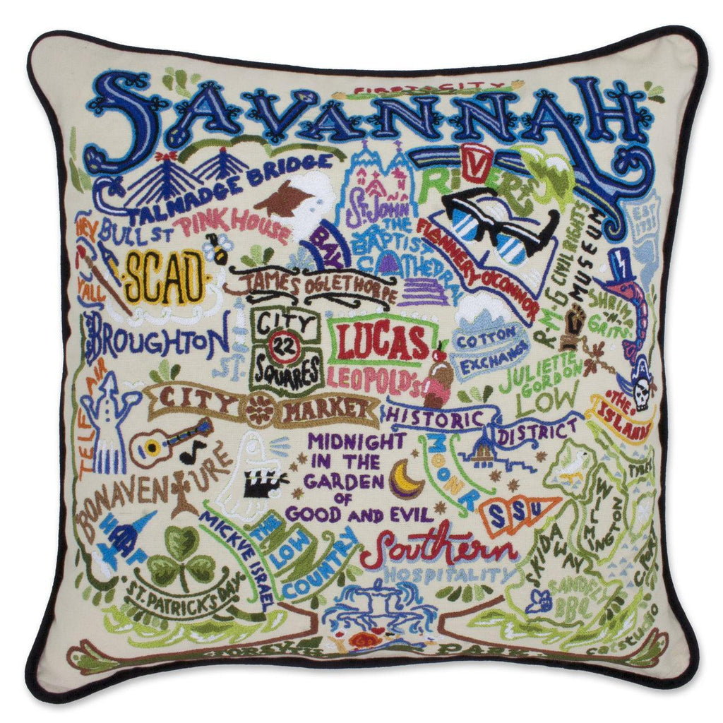 Savannah, GA Hand-Embroidered Pillow - Quirks!