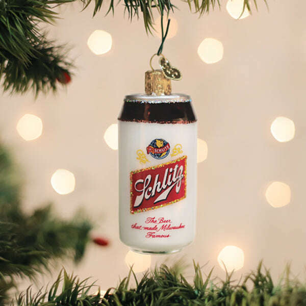 Old World Christmas Schlitz Beer Can Blown Glass Ornament