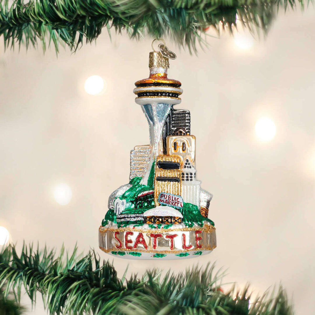 Old World Christmas Seattle Skyline Blown Glass Ornament