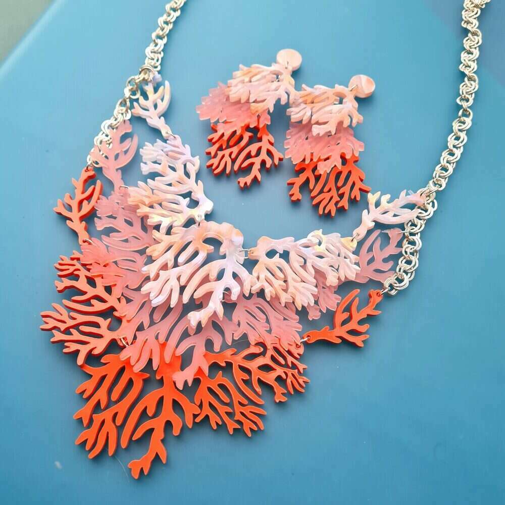 Seaweed Statement Necklace - Coral Sunset by Cherryloco Jewellery 3