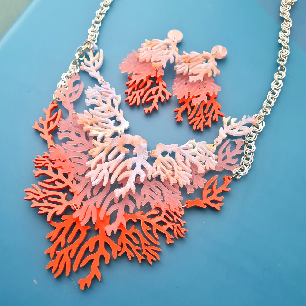 Seaweed Statement Necklace - Coral Sunset by Cherryloco Jewellery 3