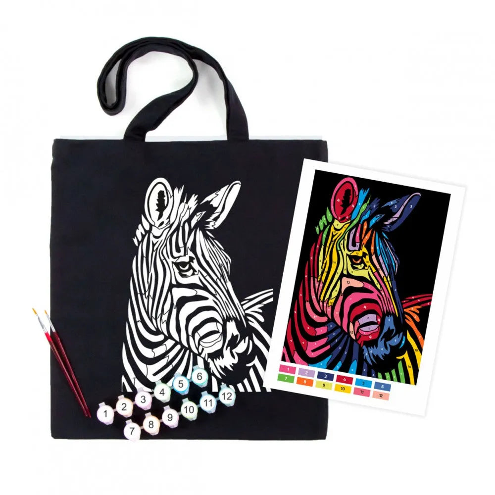 Rosa Talent Bright Zebra - Black Shopper Coloring Kit. Ecobag Painting Kit, Cotton 0.03 lb/in2, 14.96*16.54 inches.