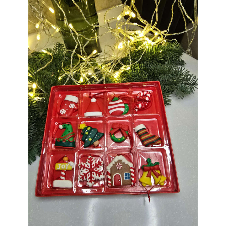 Set of 12 Small Christmas Gingerbread Ornaments. Wizardi Festive Decoration F07-N2-1-W2598