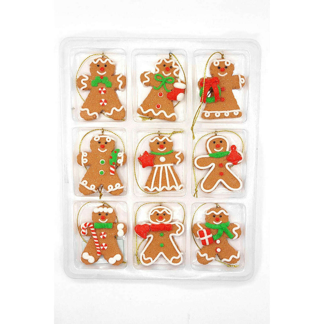 Set of 9 Small Christmas Gingerbread Ornaments. Wizardi Festive Decoration F07-N2-3-W2597A