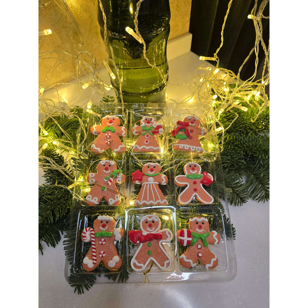 Set of 9 Small Christmas Gingerbread Ornaments. Wizardi Festive Decoration F07-N2-3-W2597A