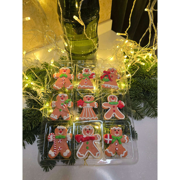 Set of 9 Small Christmas Gingerbread Ornaments. Wizardi Festive Decoration F07-N2-3-W2597A