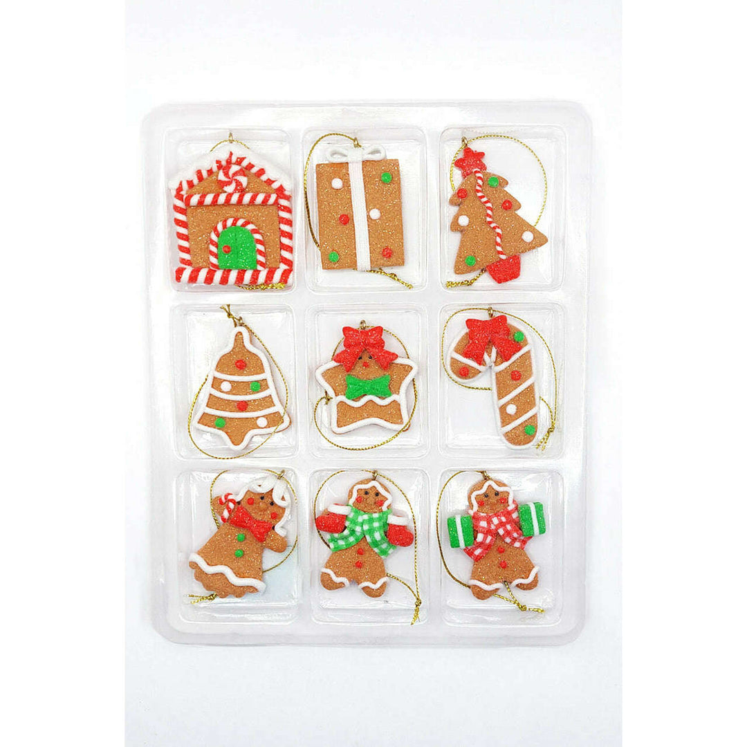 Set of 9 Small Christmas Gingerbread Ornaments. Wizardi Festive Decoration F07-N2-3-W2597B