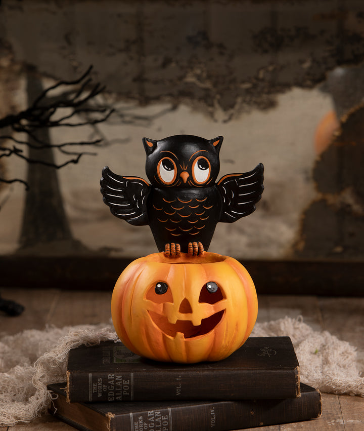 Owl on Jack O'Lantern by Bethany Lowe Designs, halloween decor