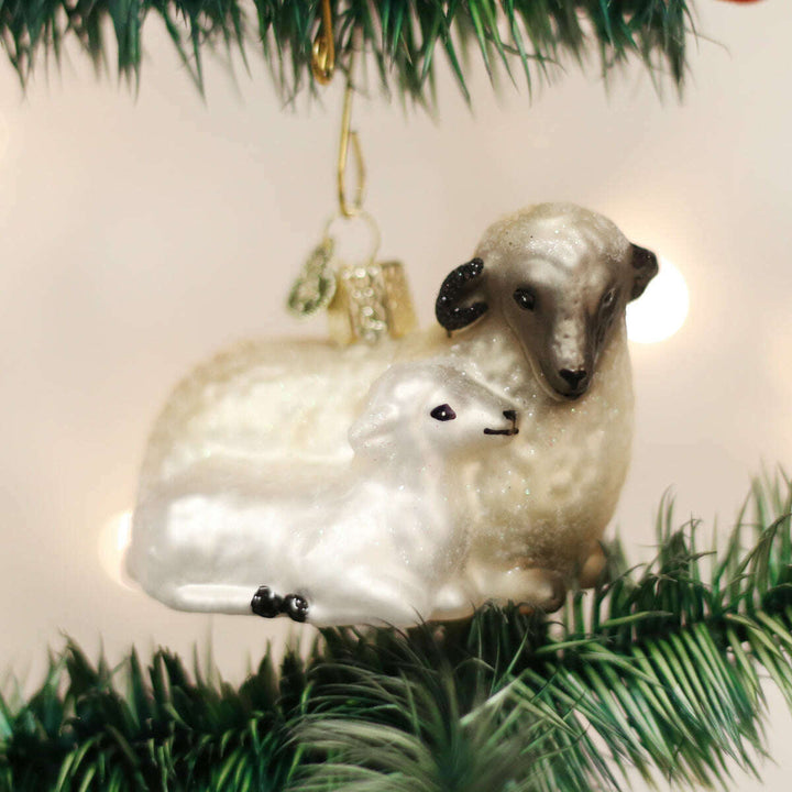 Old World Christmas Sheep With Lamb Blown Glass Ornament