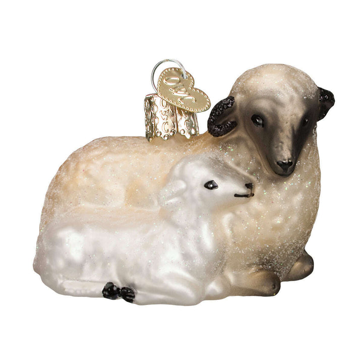 Old World Christmas Sheep With Lamb Blown Glass Ornament