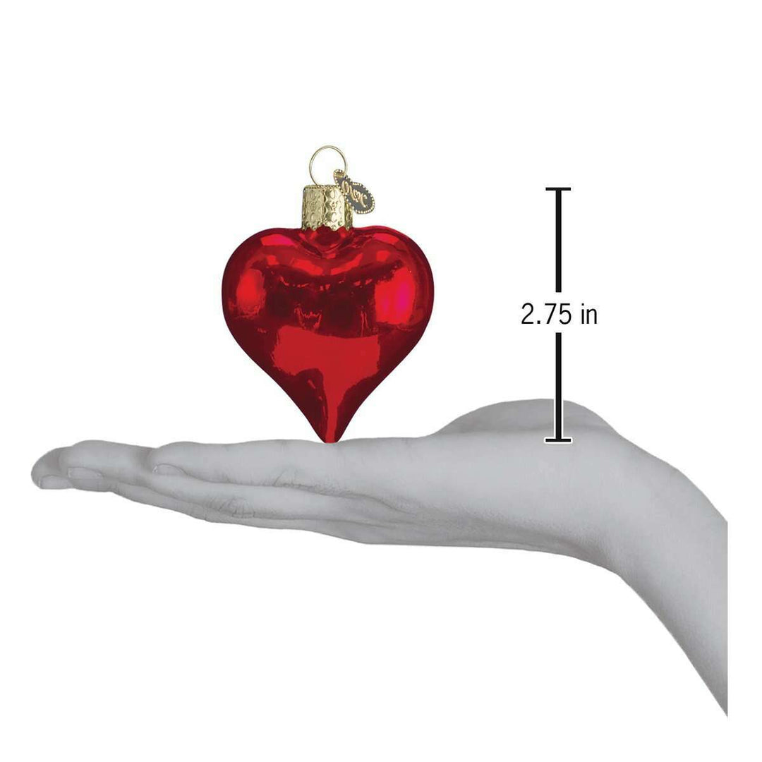Old World Christmas Shiny Red Heart Blown Glass Ornament