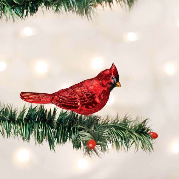 Old World Christmas Shiny Red Northern Cardinal Blown Glass Ornament