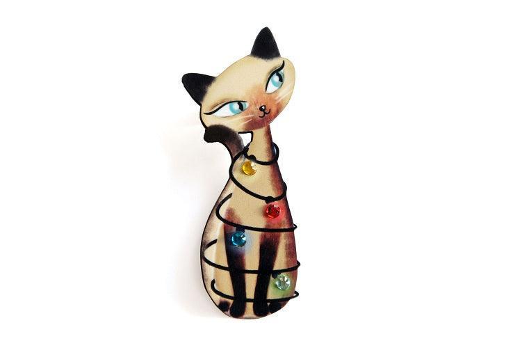 Siamese Cat with Christmas Lights Brooch by Laliblue - Quirks!