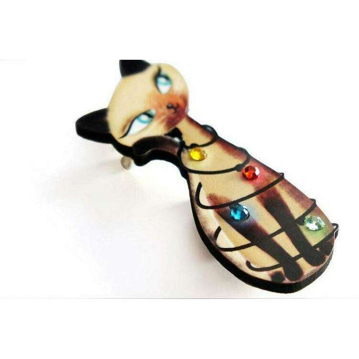 Siamese Cat with Christmas Lights Brooch by Laliblue - Quirks!