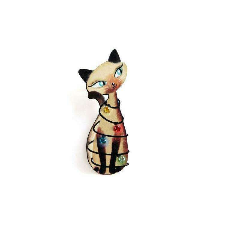 Siamese Cat with Christmas Lights Brooch by Laliblue - Quirks!