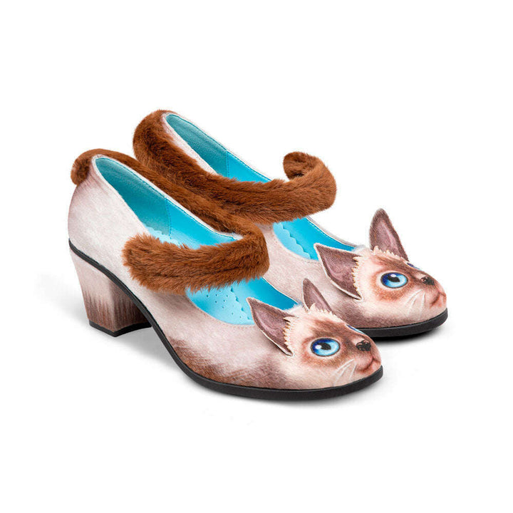 Siamese Cat Women's Mary Jane Mid Heels
