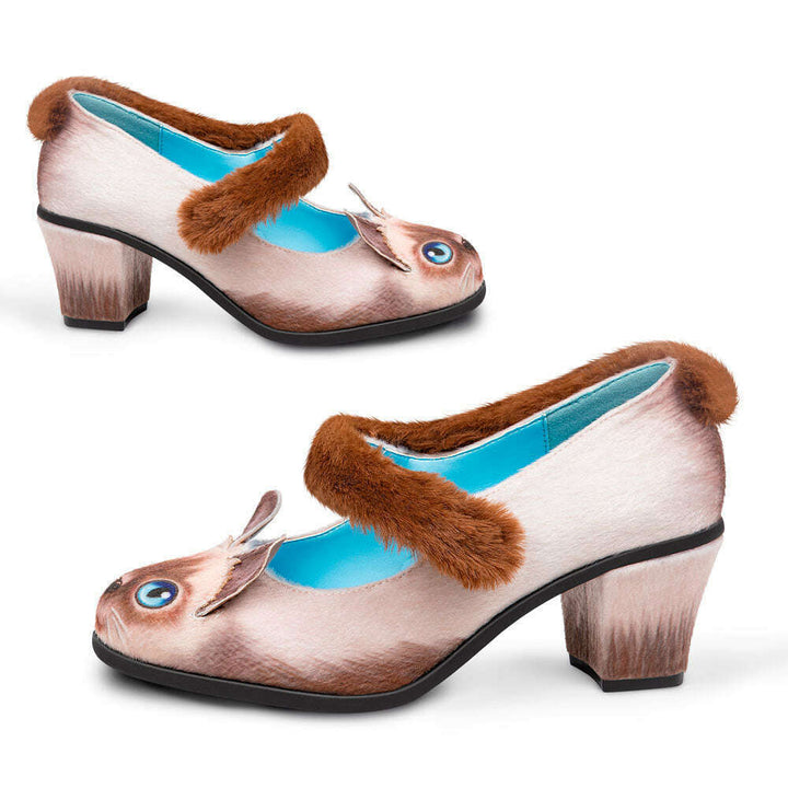 Siamese Cat Women's Mary Jane Mid Heels