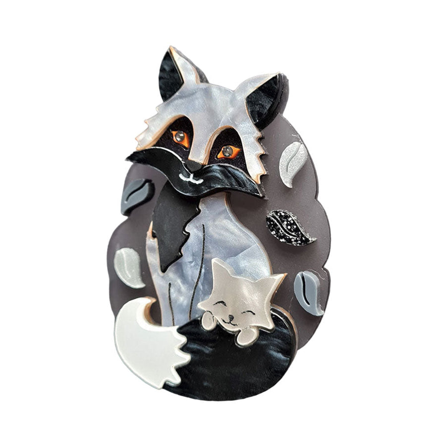 Silver Fox And Cub Brooch by Cherryloco Jewellery 1
