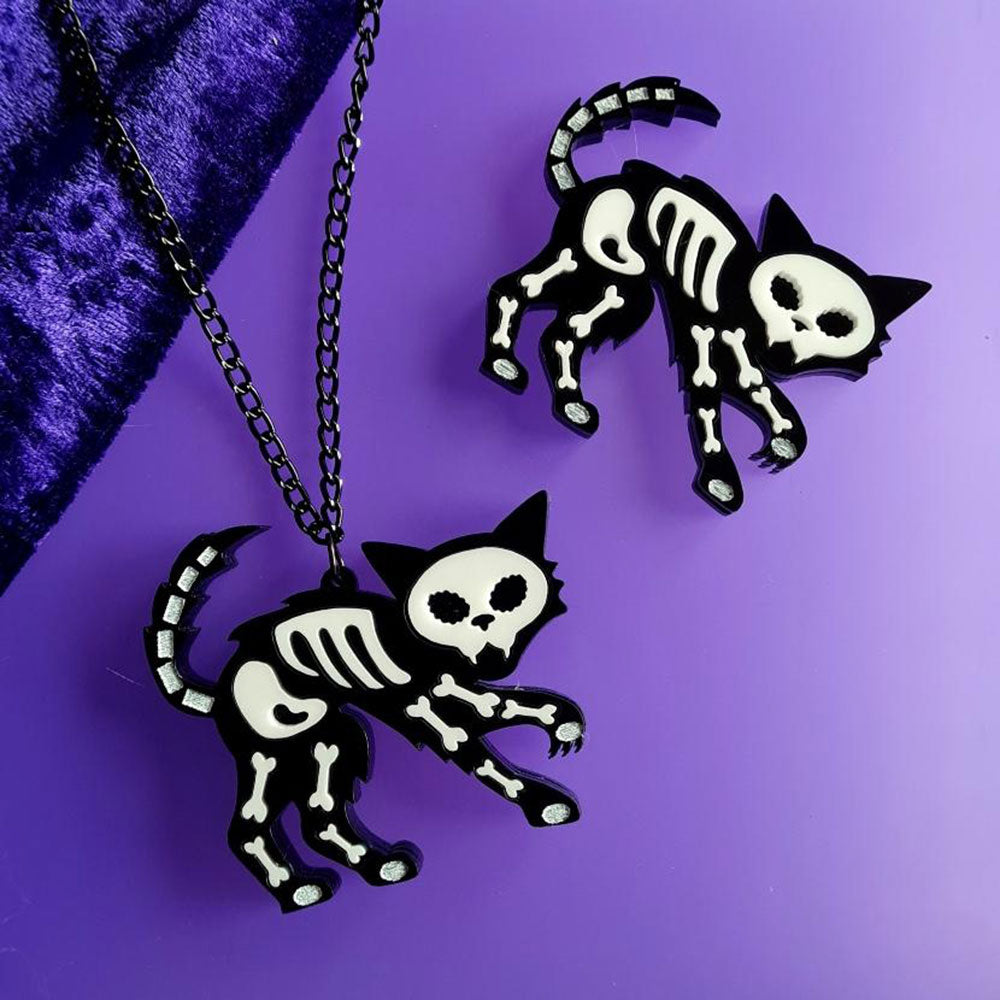 Skeleton Cat Brooch by Cherryloco Jewellery 2