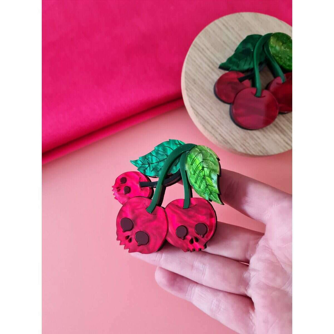 Skull cherry brooch or necklace 2